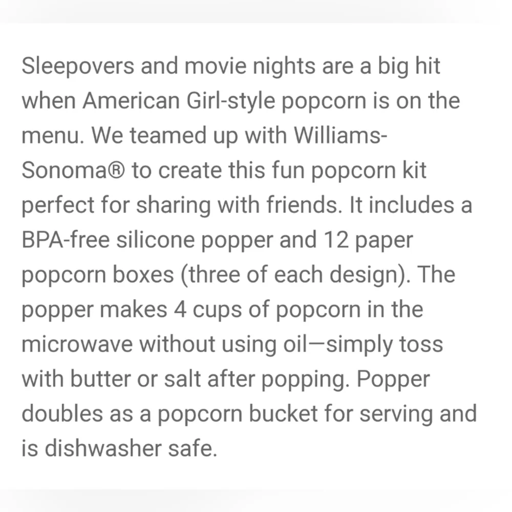 American Girl Williams Sonoma Popcorn Popper Set